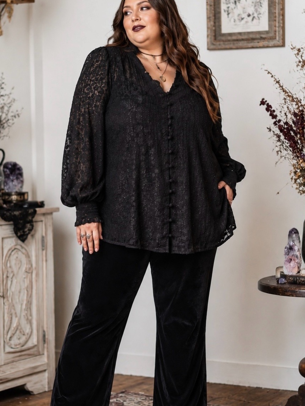 Torrid Lacey Top Black Sheer Women 4X Whimsygoth Dark Romantic Witchy Sparkly